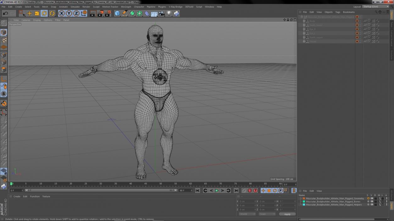 3D Muscular Bodybuilder Athlete Man Rigged for Cinema 4D model