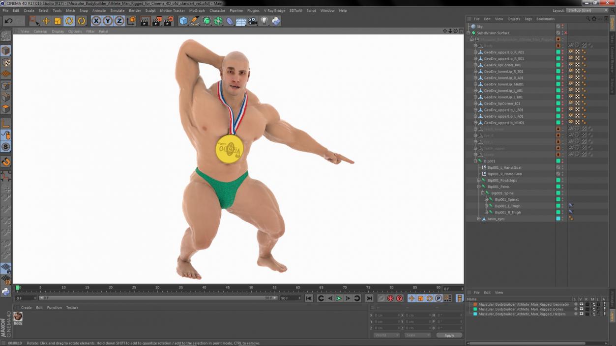 3D Muscular Bodybuilder Athlete Man Rigged for Cinema 4D model