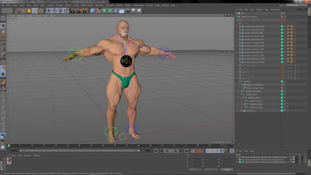 3D Muscular Bodybuilder Athlete Man Rigged for Cinema 4D model