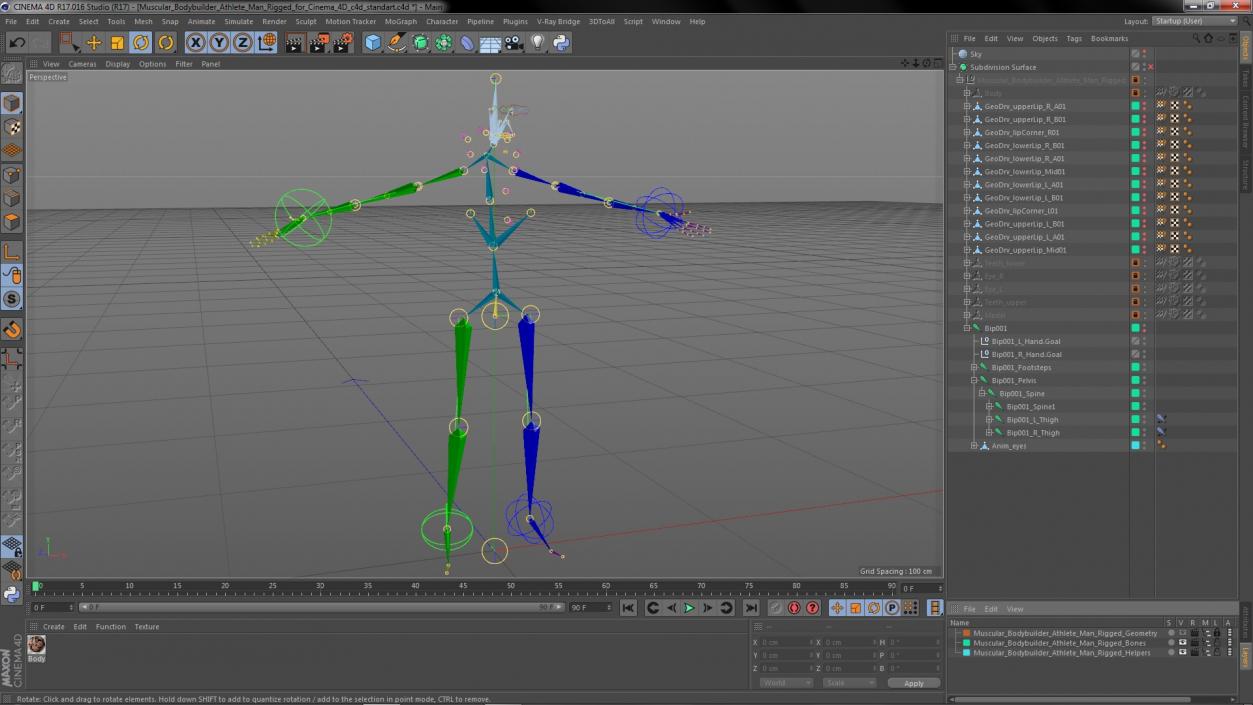 3D Muscular Bodybuilder Athlete Man Rigged for Cinema 4D model