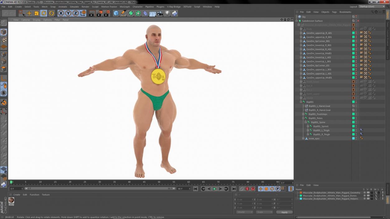 3D Muscular Bodybuilder Athlete Man Rigged for Cinema 4D model