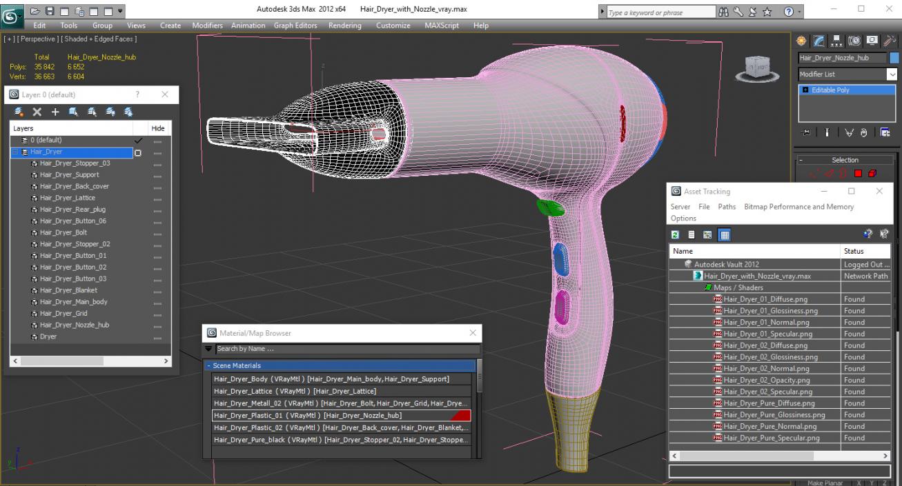 Hair Dryer with Nozzle 3D