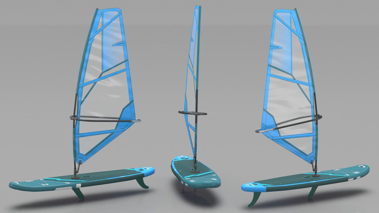 3D Inflatable Windsurf SUP with Sail Blue model