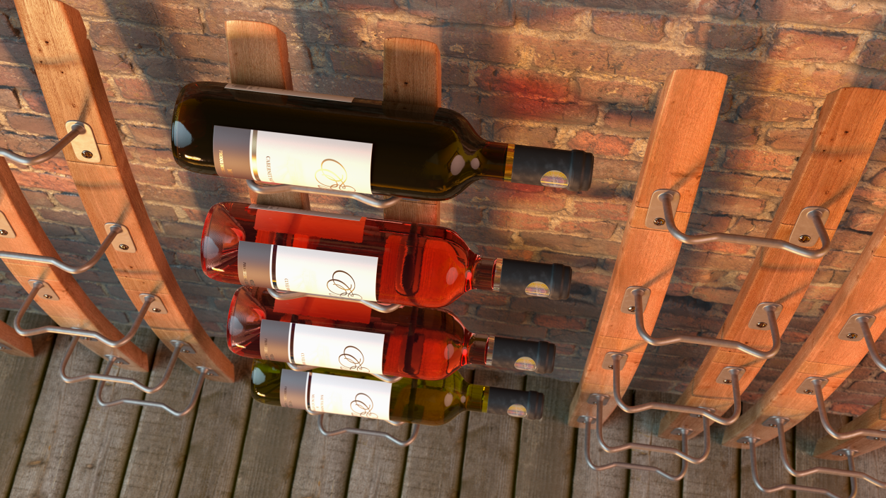 3D Wooden Mounted Vertical Wine Rack model