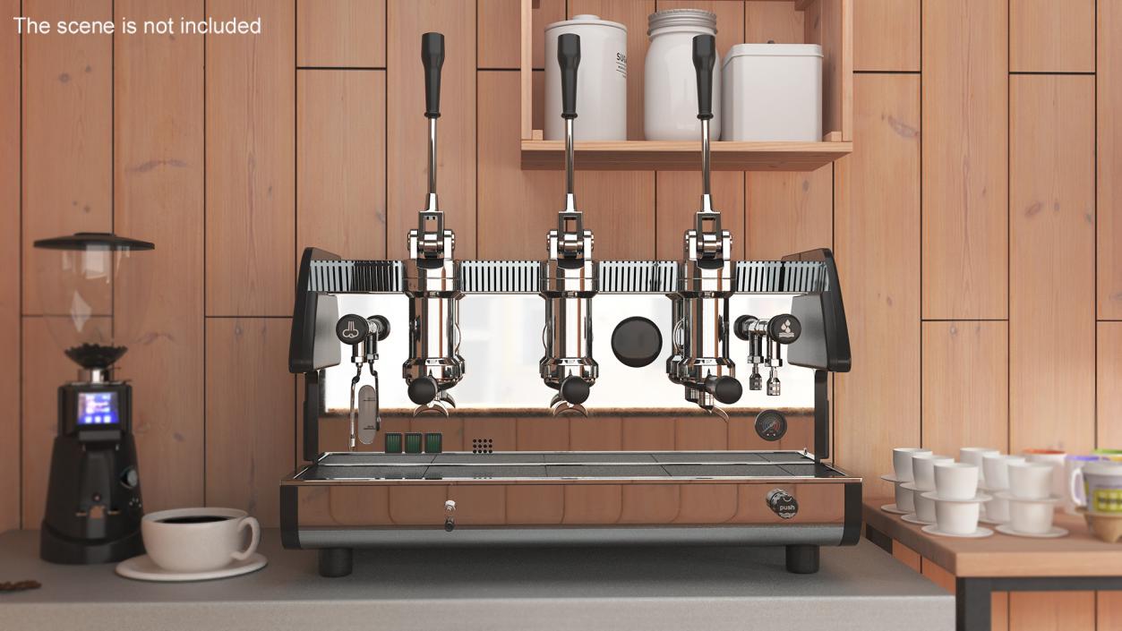 Commercial Pull Lever Espresso Machine 3 Groups 3D