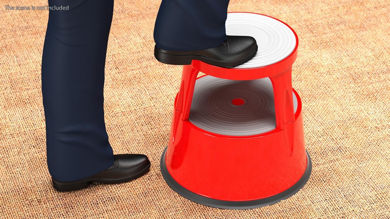 Mobile Kick Stool Steel Red 3D