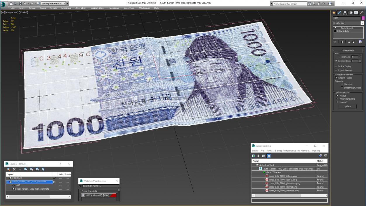 3D model South Korean 1000 Won Banknote