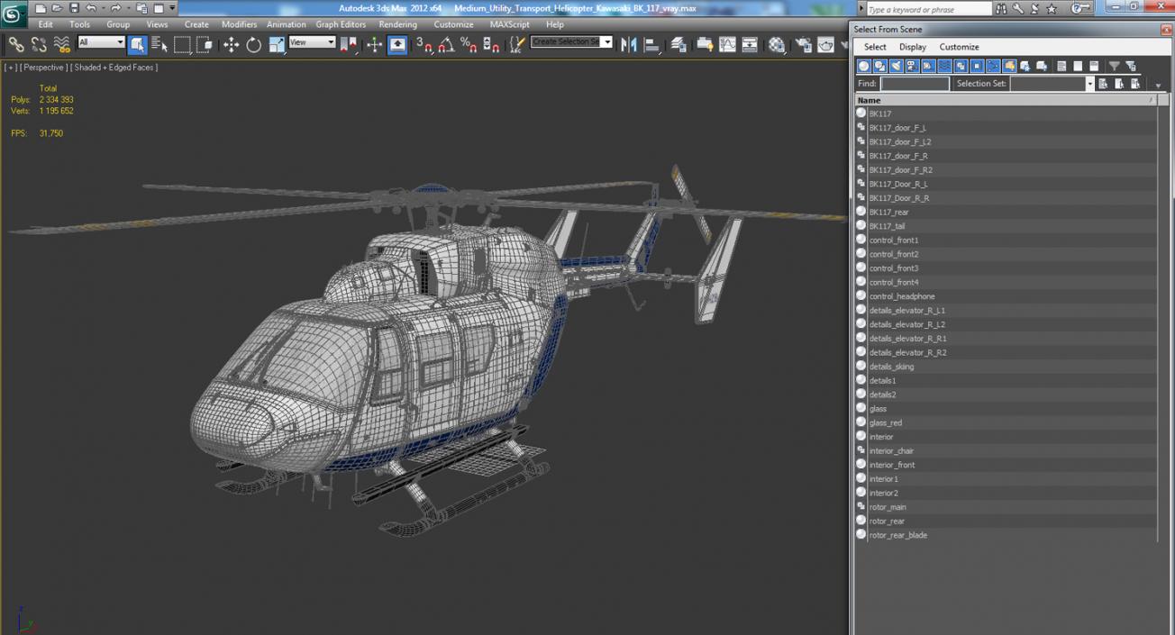 3D Medium Utility Transport Helicopter Kawasaki BK 117