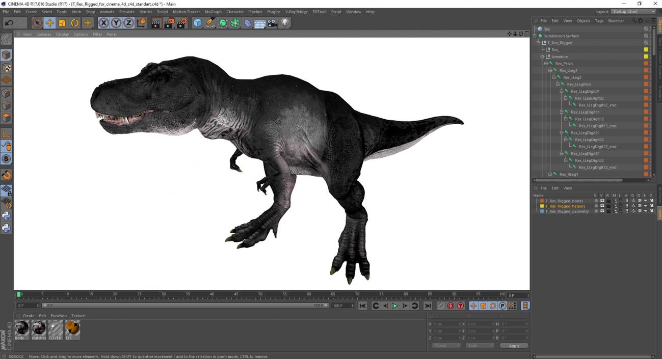 3D T Rex Rigged for Cinema 4D