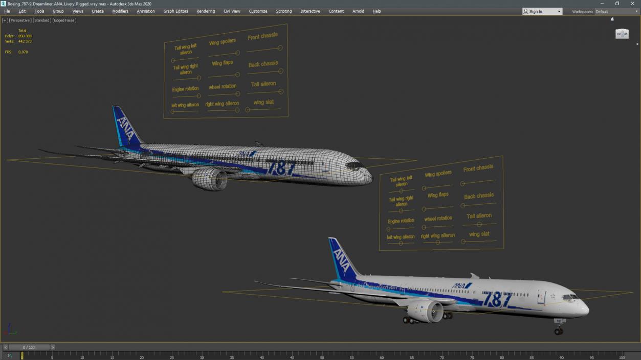 3D Boeing 787-9 Dreamliner ANA Livery Rigged