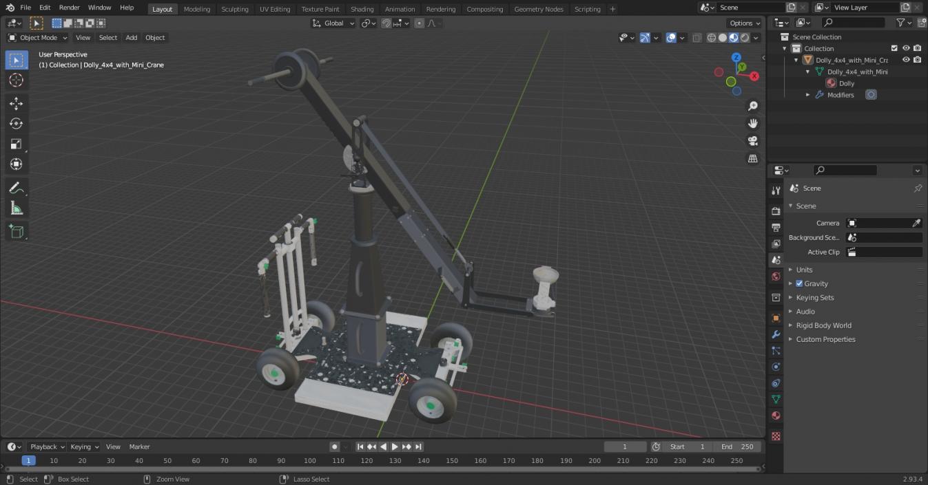 3D model Dolly 4x4 with Mini Crane