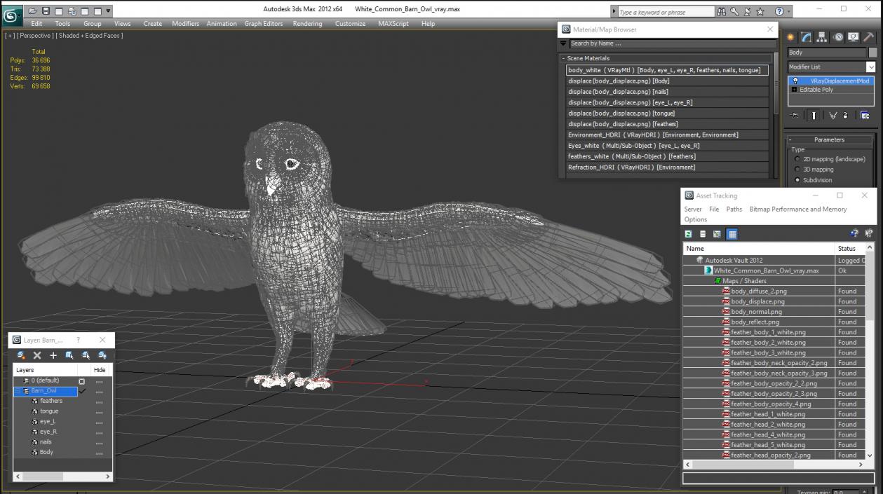 3D White Common Barn Owl