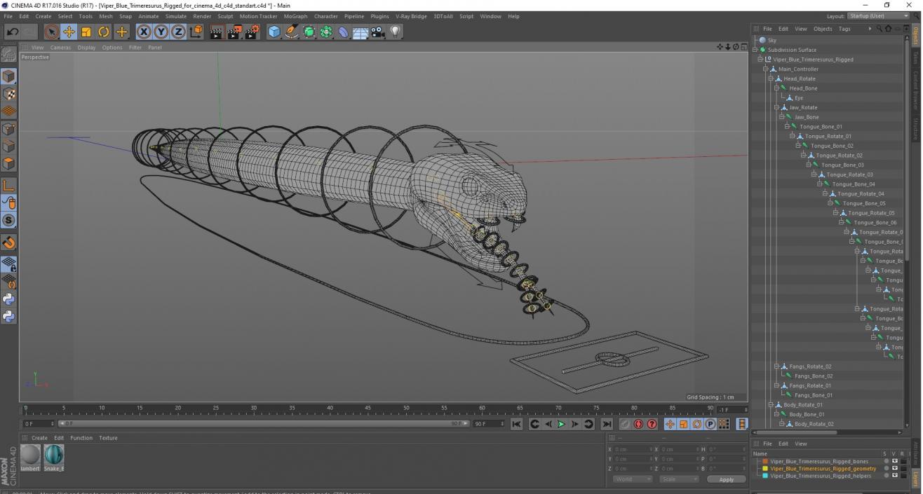 Viper Blue Trimeresurus Rigged for Cinema 4D 3D model