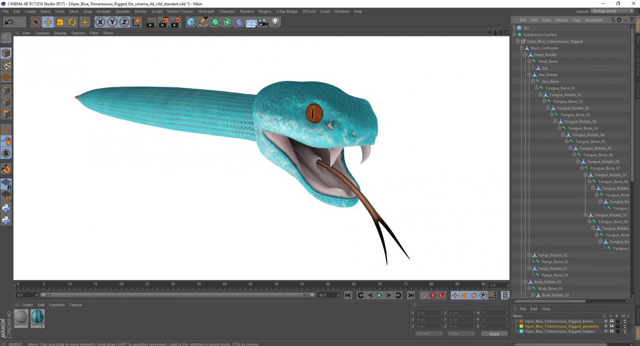 Viper Blue Trimeresurus Rigged for Cinema 4D 3D model