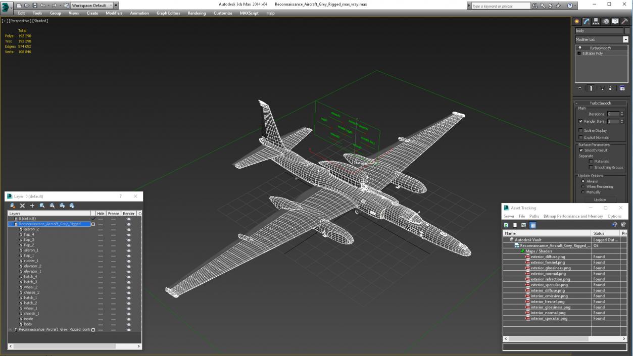 3D model Reconnaissance Aircraft Grey Rigged