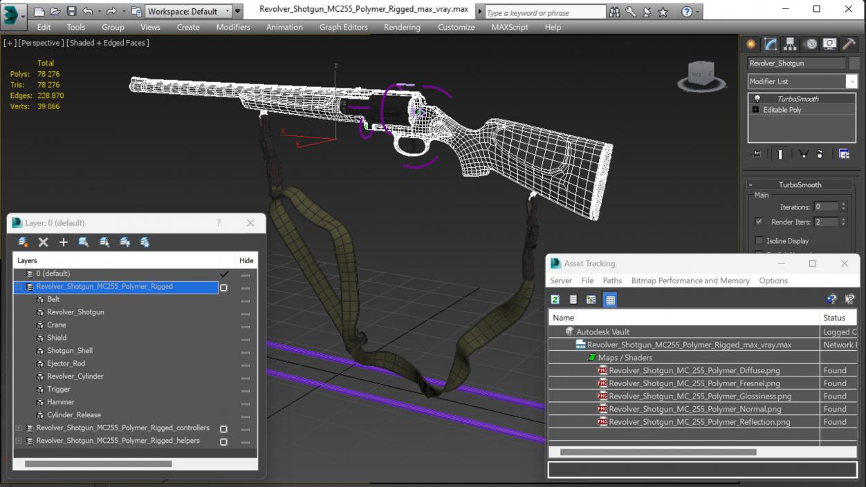 3D Revolver Shotgun MC255 Polymer Rigged for Cinema 4D