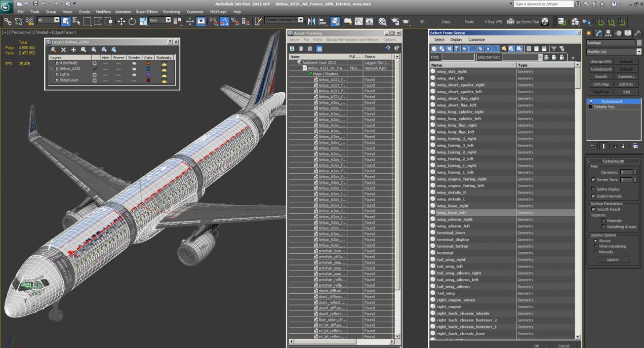 3D Airbus A321 Air France with Interior