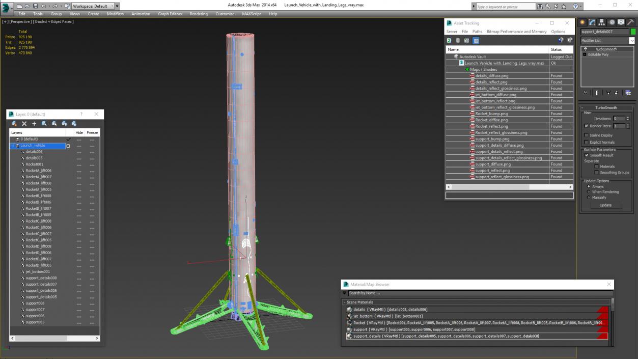 Launch Vehicle with Landing Legs 3D