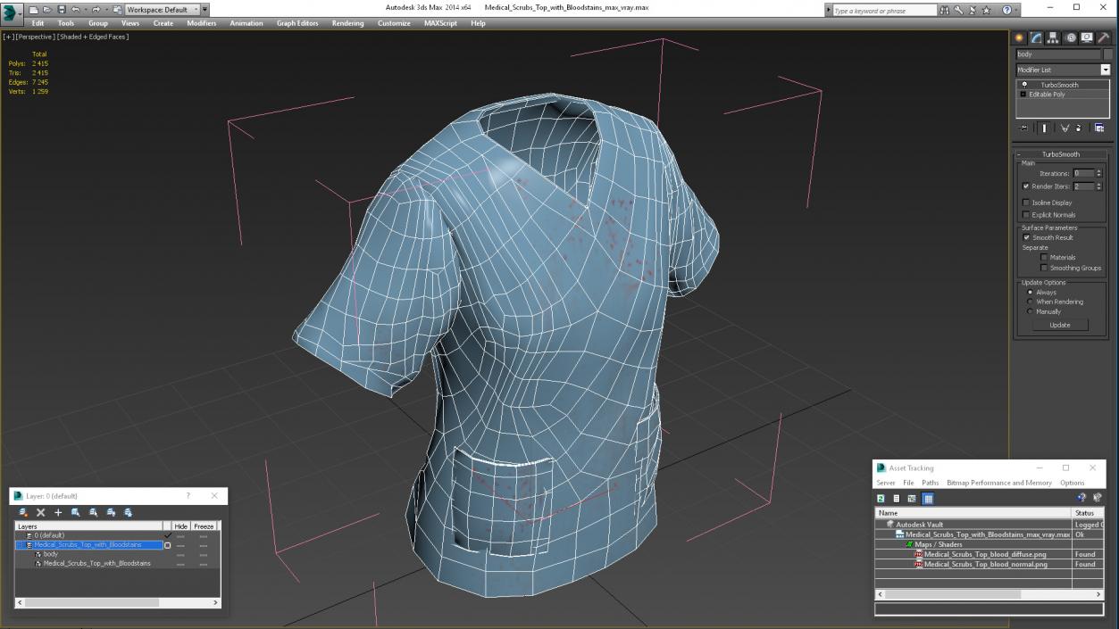 3D model Medical Scrubs Top with Bloodstains