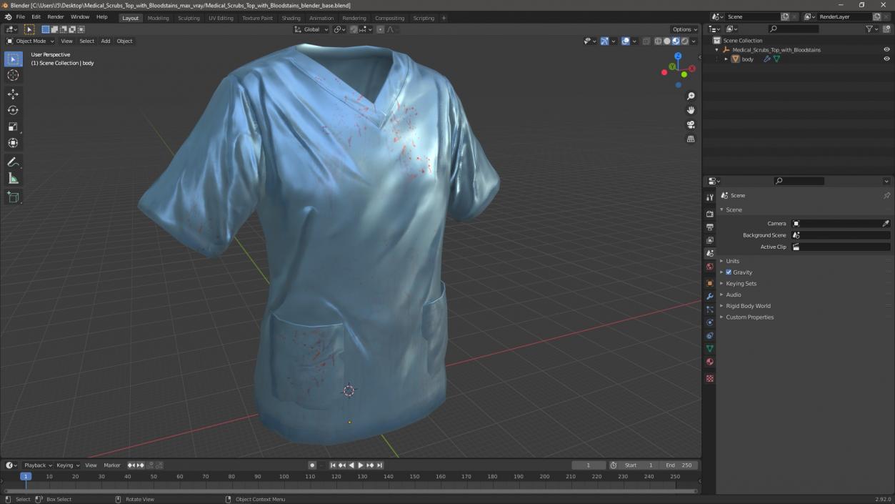 3D model Medical Scrubs Top with Bloodstains