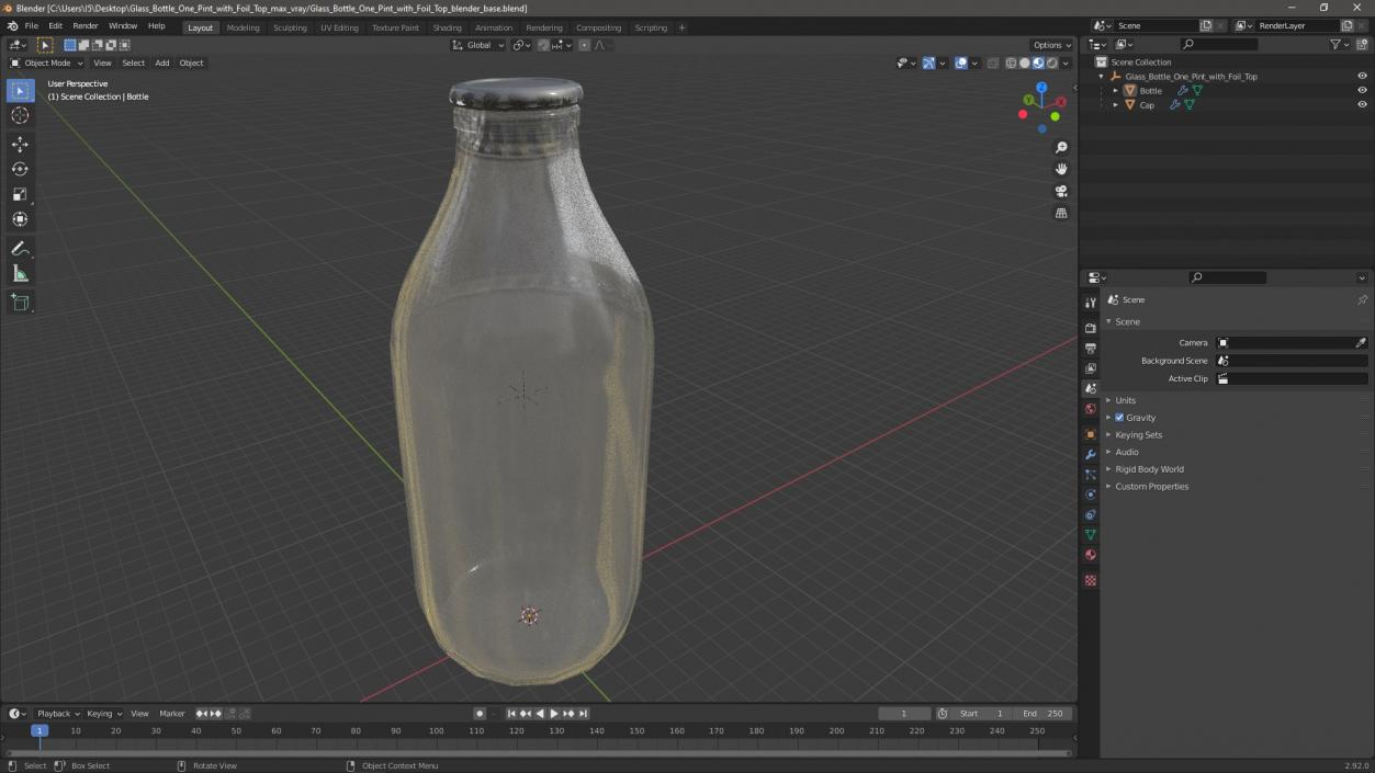 3D model Glass Bottle One Pint with Foil Top