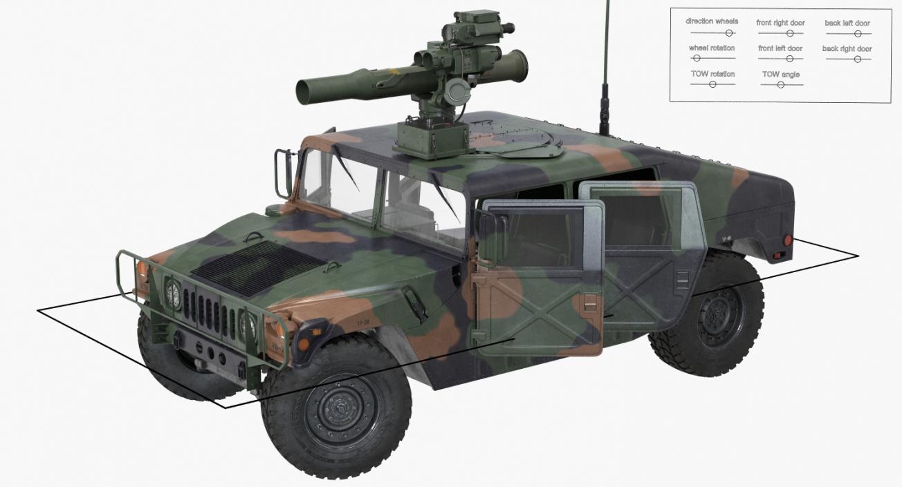 HMMWV TOW Missile Carrier M966 Camo Rigged 3D