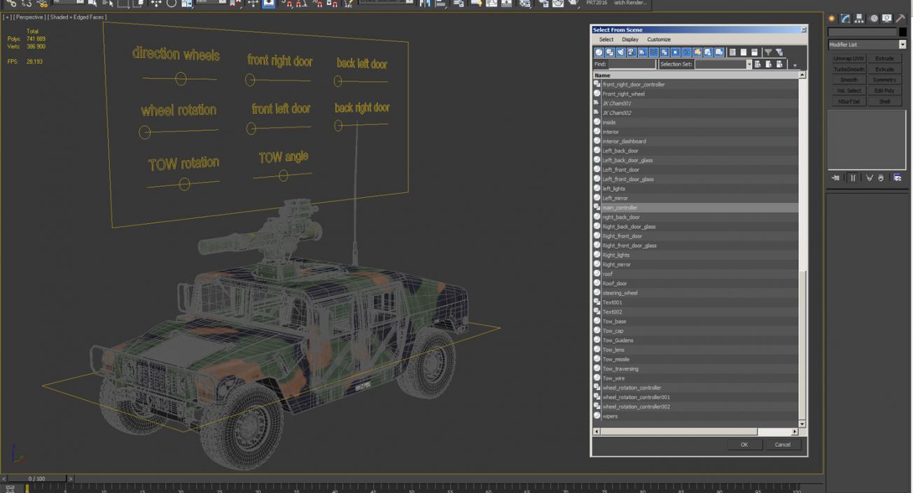 HMMWV TOW Missile Carrier M966 Camo Rigged 3D