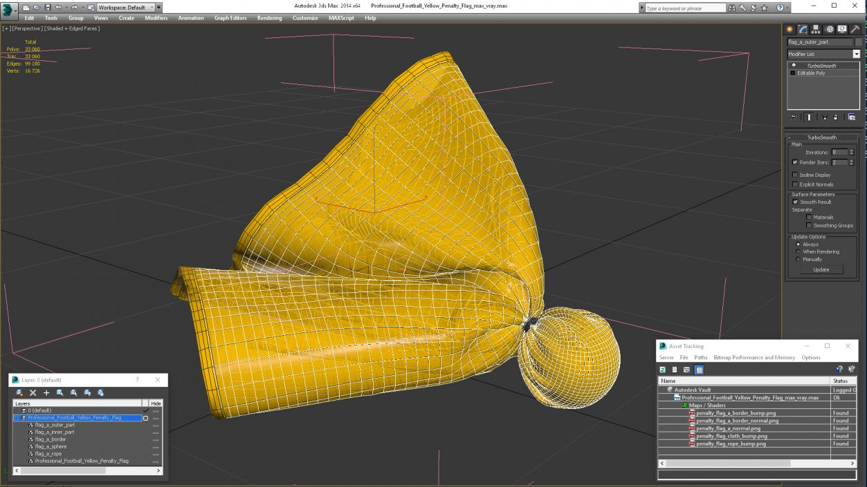 3D Professional Football Yellow Penalty Flag