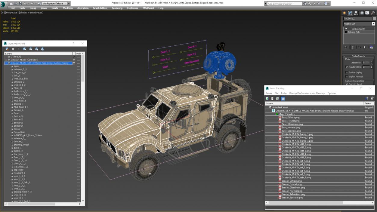 3D Oshkosh M-ATV with X-MADIS Anti Drone System Rigged