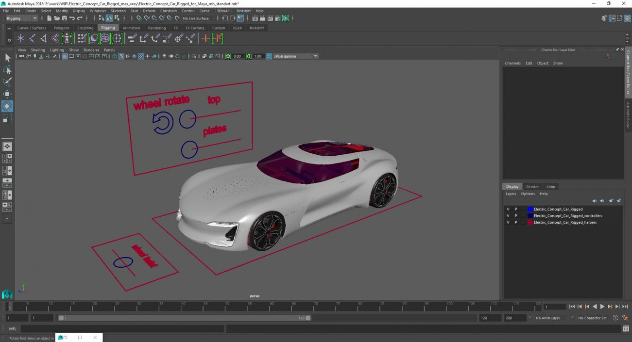 3D Electric Concept Car Rigged for Maya