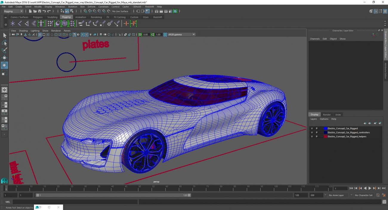 3D Electric Concept Car Rigged for Maya