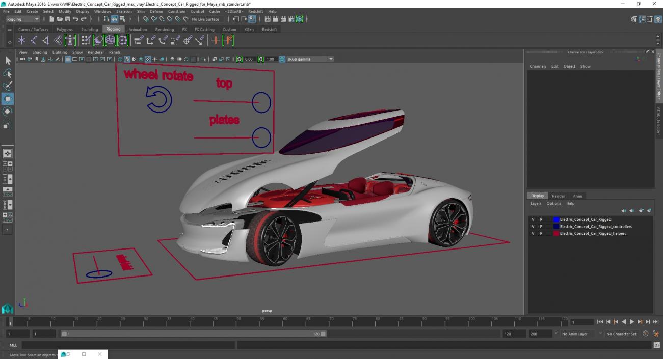 3D Electric Concept Car Rigged for Maya