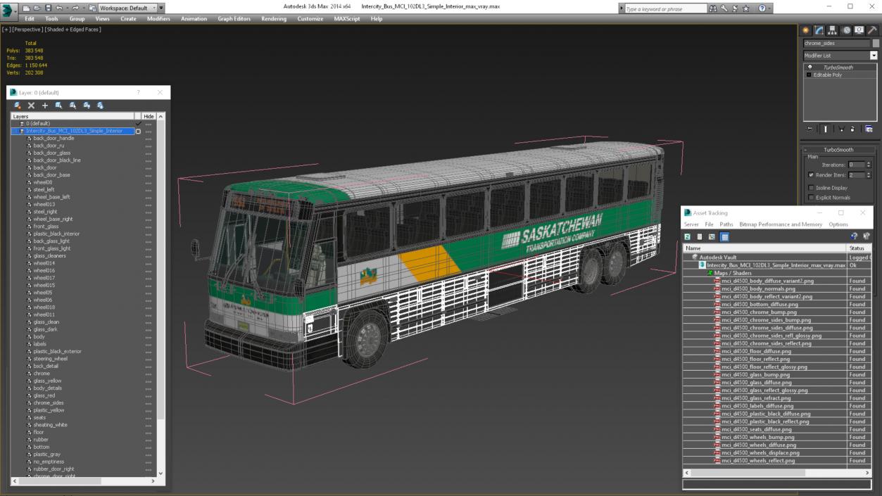 3D model Intercity Bus MCI 102DL3 Simple Interior