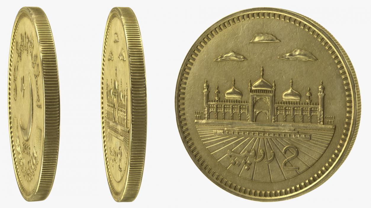 2 Pakistan Rupees Gold 3D