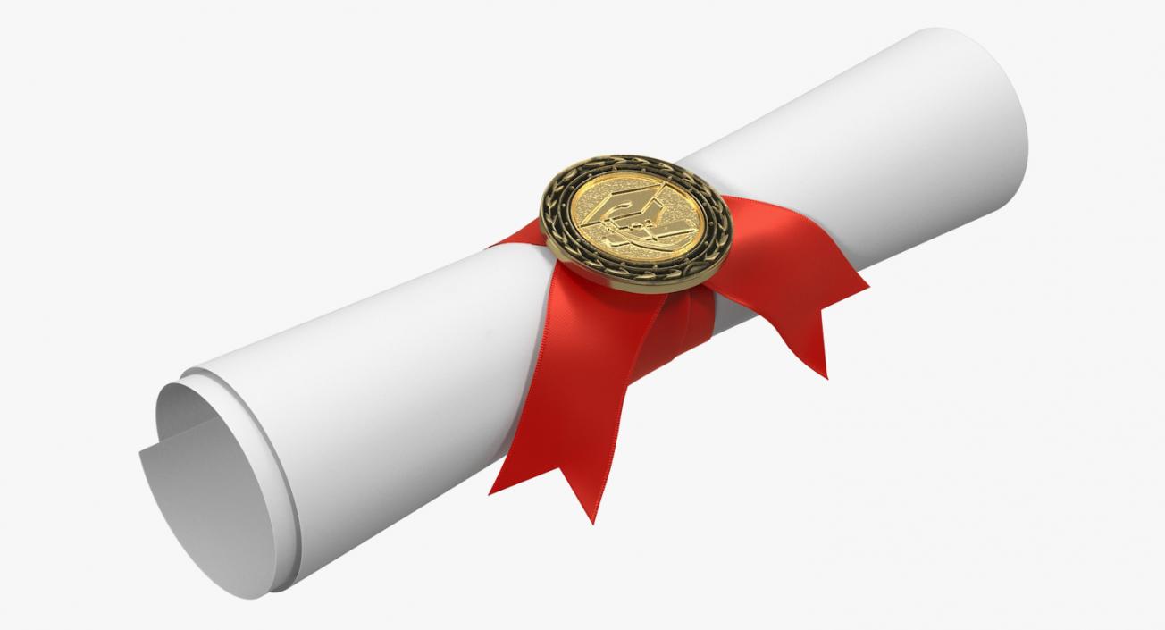 3D Degree Scroll Red Ribbon with Diploma Medal model