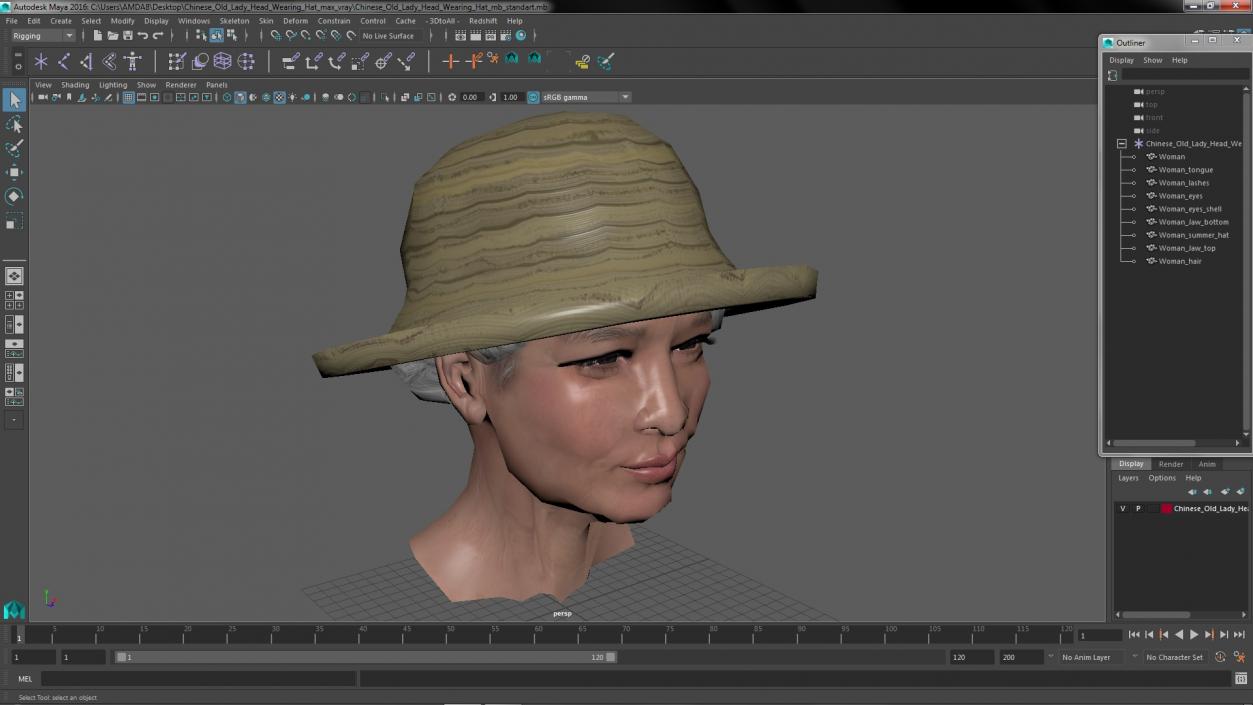 3D Chinese Old Lady Head Wearing Hat model