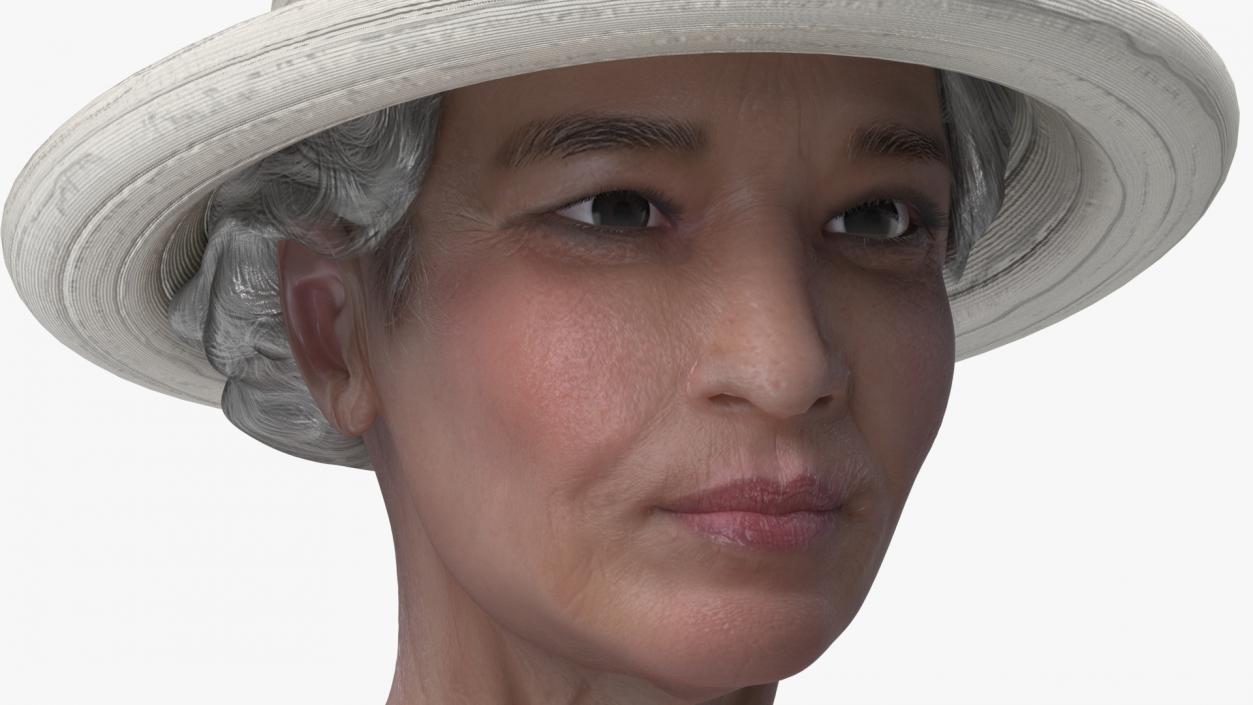 3D Chinese Old Lady Head Wearing Hat model