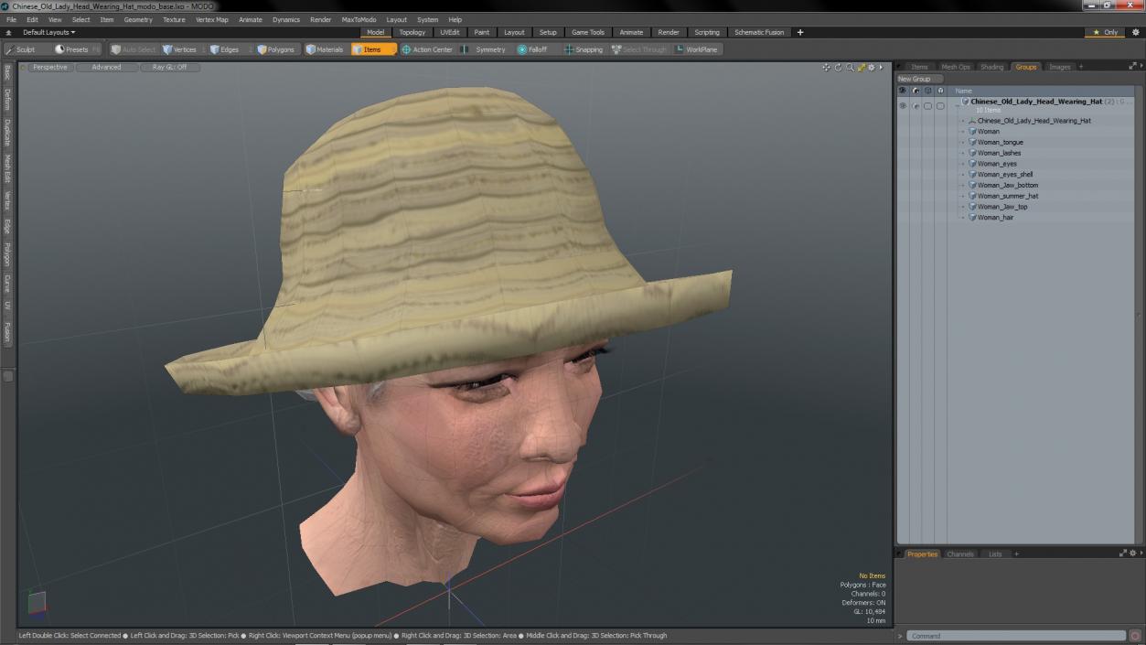 3D Chinese Old Lady Head Wearing Hat model