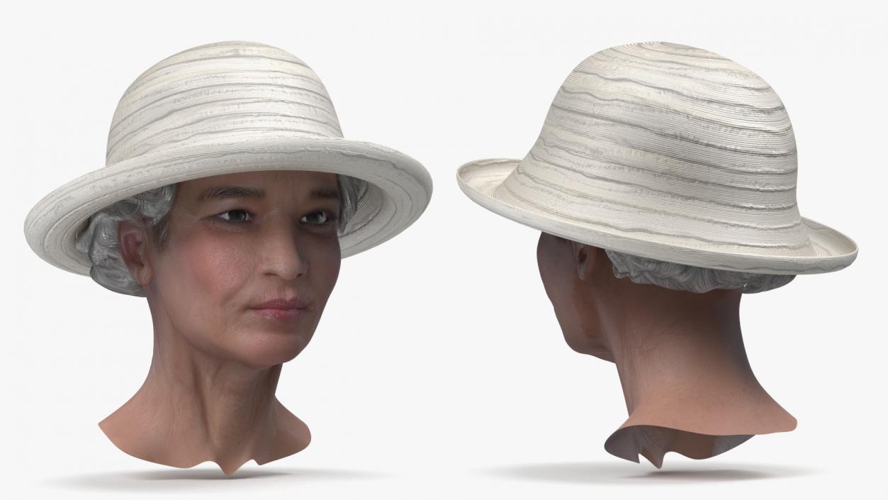 3D Chinese Old Lady Head Wearing Hat model