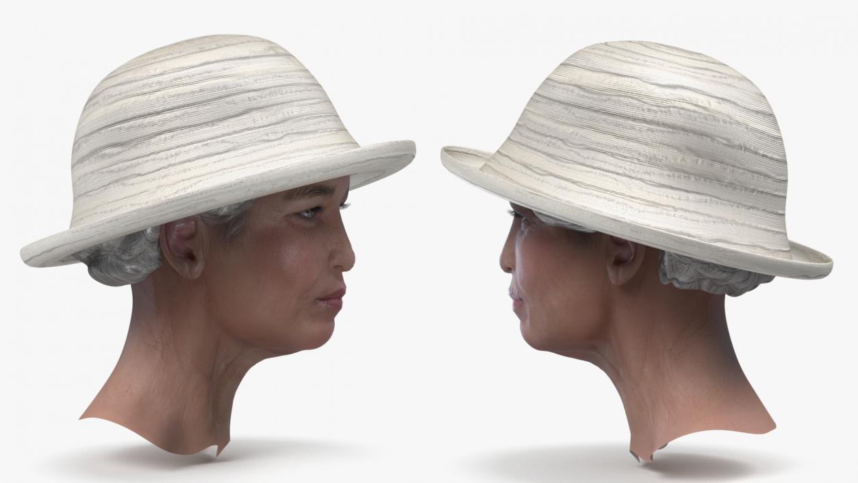 3D Chinese Old Lady Head Wearing Hat model