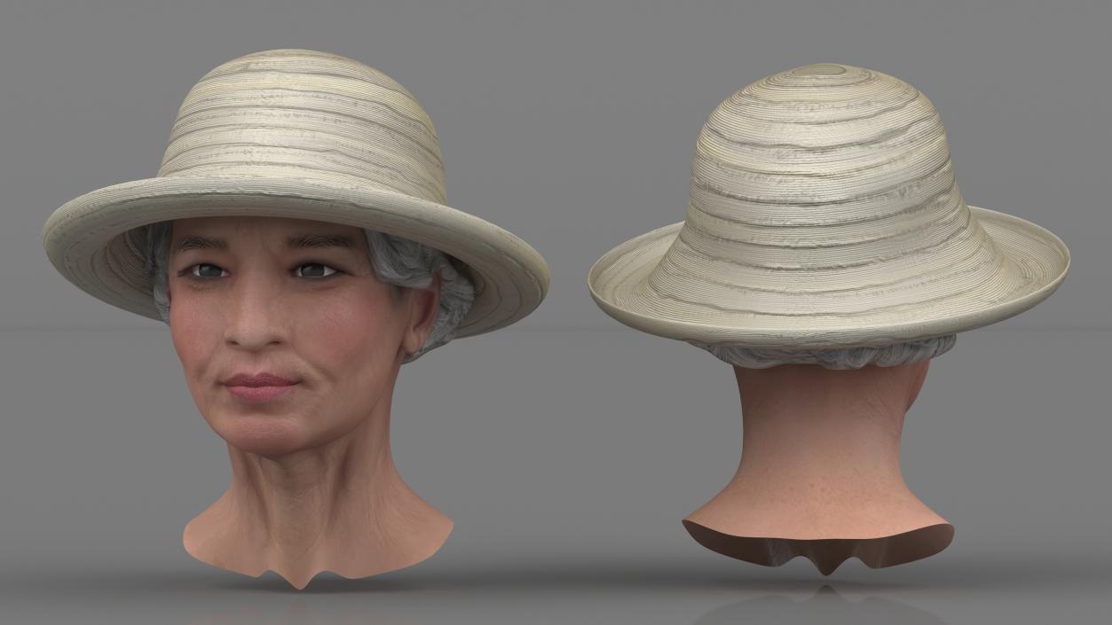 3D Chinese Old Lady Head Wearing Hat model