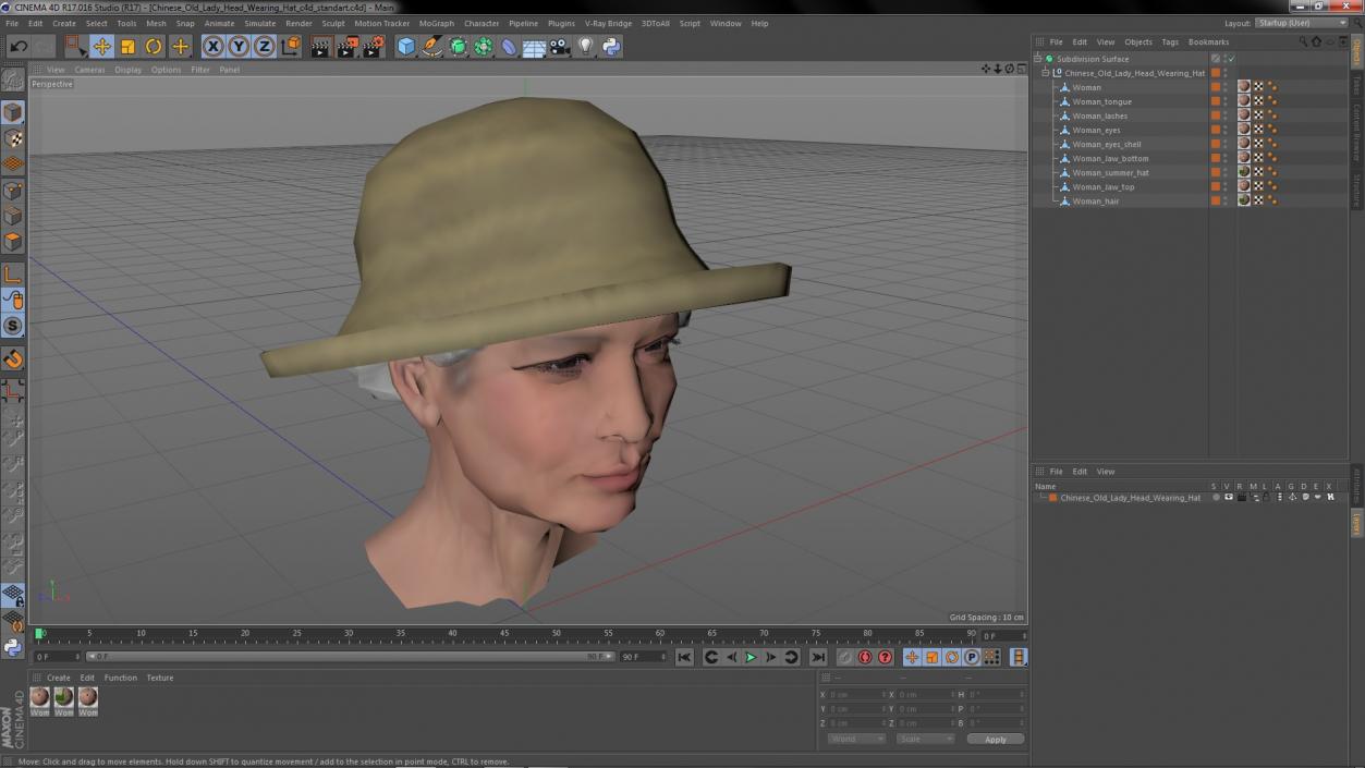 3D Chinese Old Lady Head Wearing Hat model