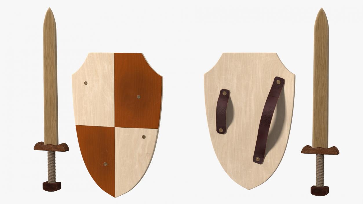 3D Toy Wooden Sword and Shield Fur