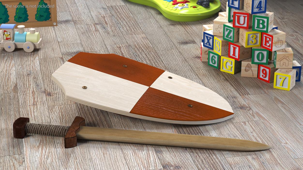 3D Toy Wooden Sword and Shield Fur