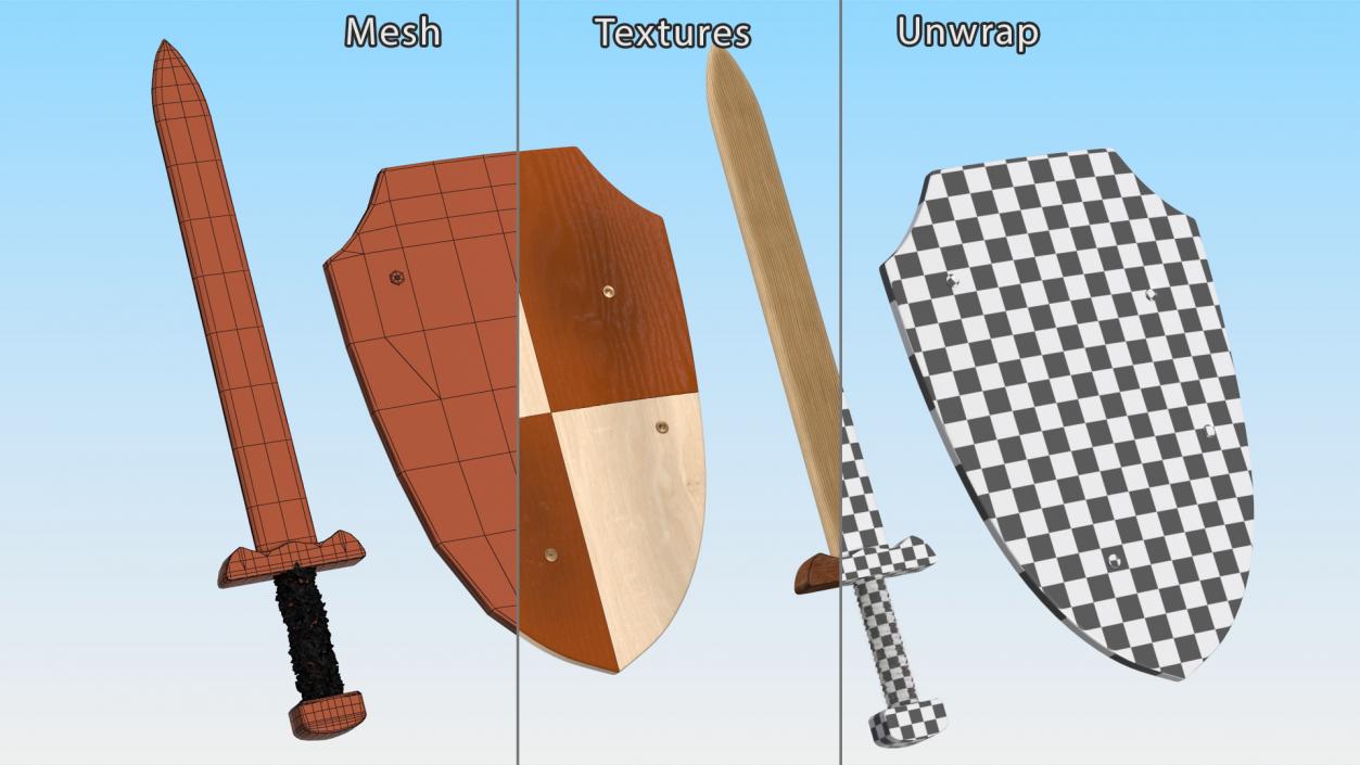 3D Toy Wooden Sword and Shield Fur