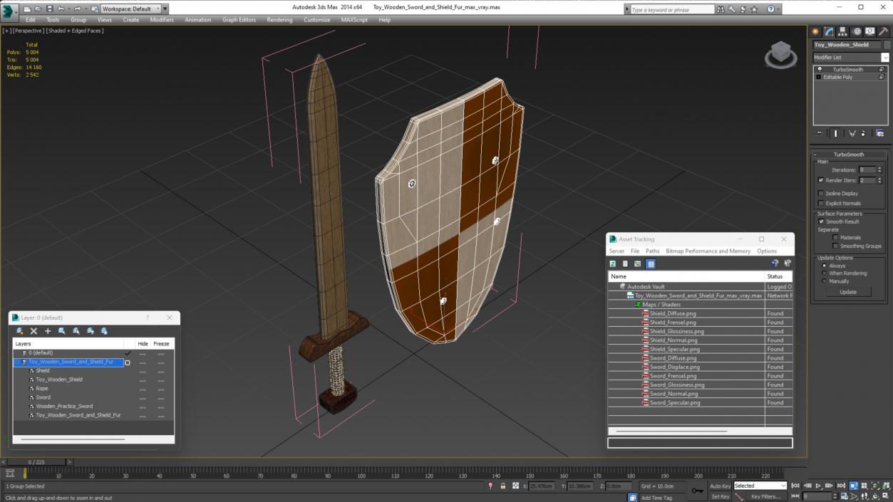 3D Toy Wooden Sword and Shield Fur