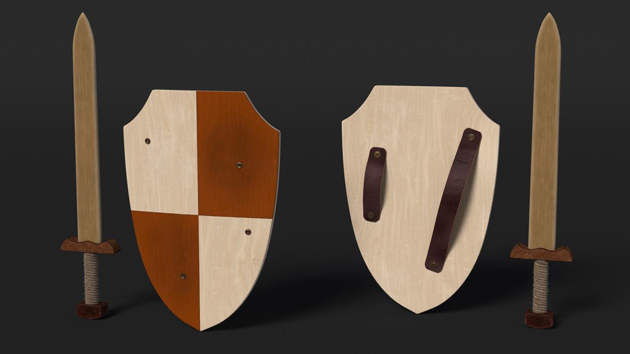 3D Toy Wooden Sword and Shield Fur