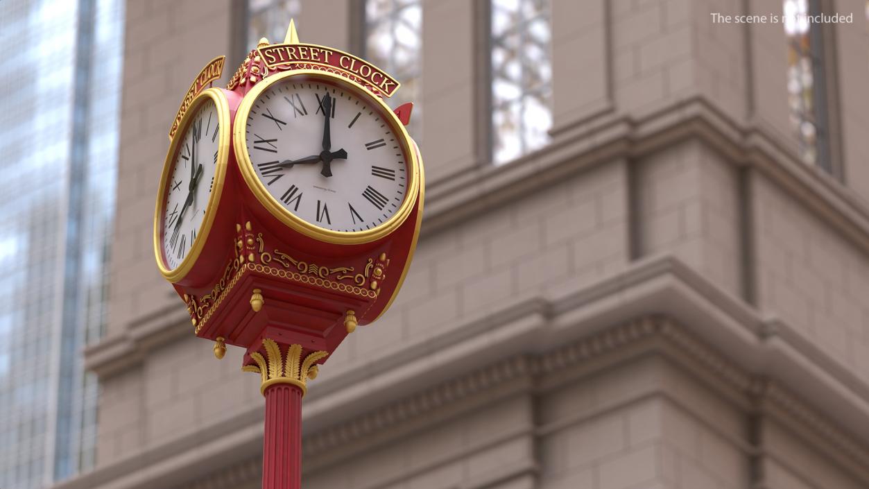 3D City Street Clock Red