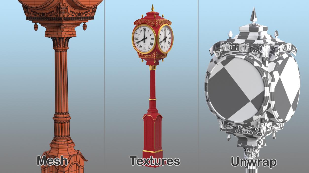 3D City Street Clock Red