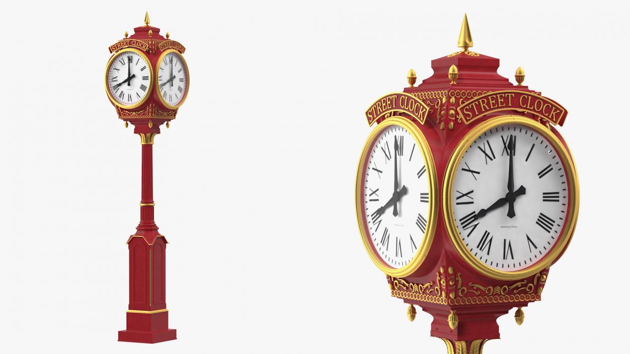 3D City Street Clock Red